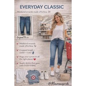 CHIC CLASSIC Signature Levi Strauss  Cropped Pull‎ On Jeans Medium Wash Blue 8